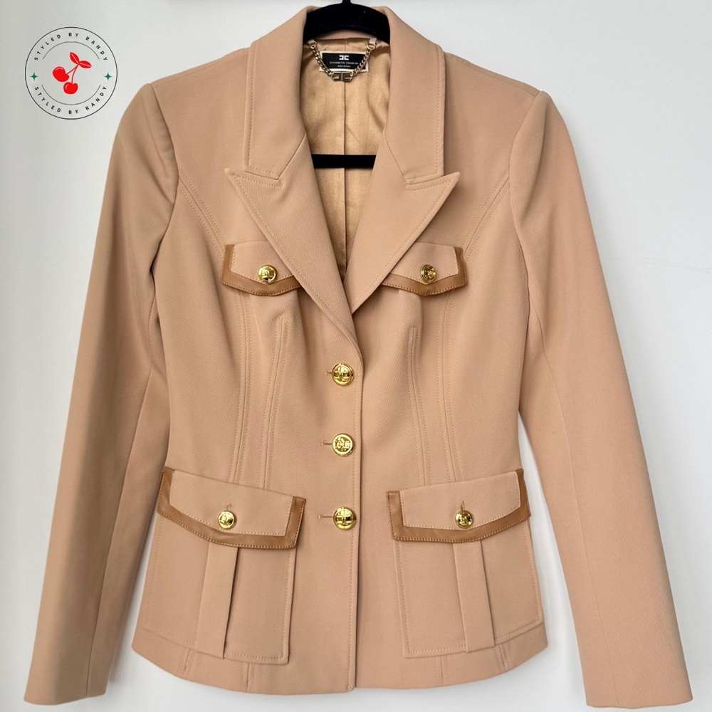Elisabetta Franchi Women’s Blazer with Gold-Tone Buttons in Tan